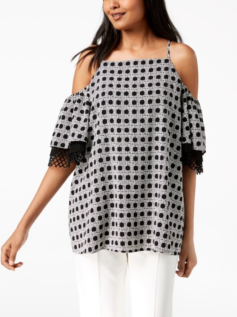 Alfani Womens Printed Cold Shoulder Top